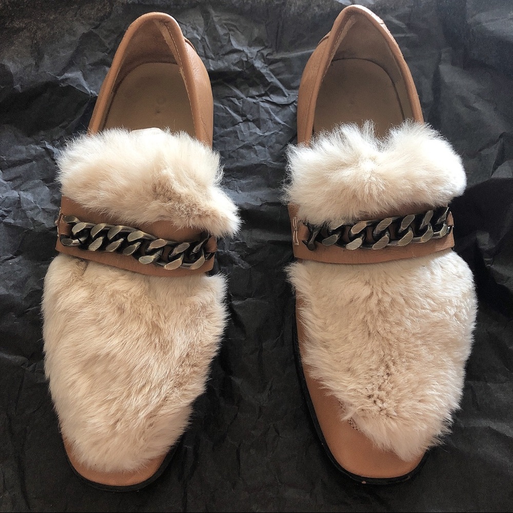 Leather fur Trim Loafers